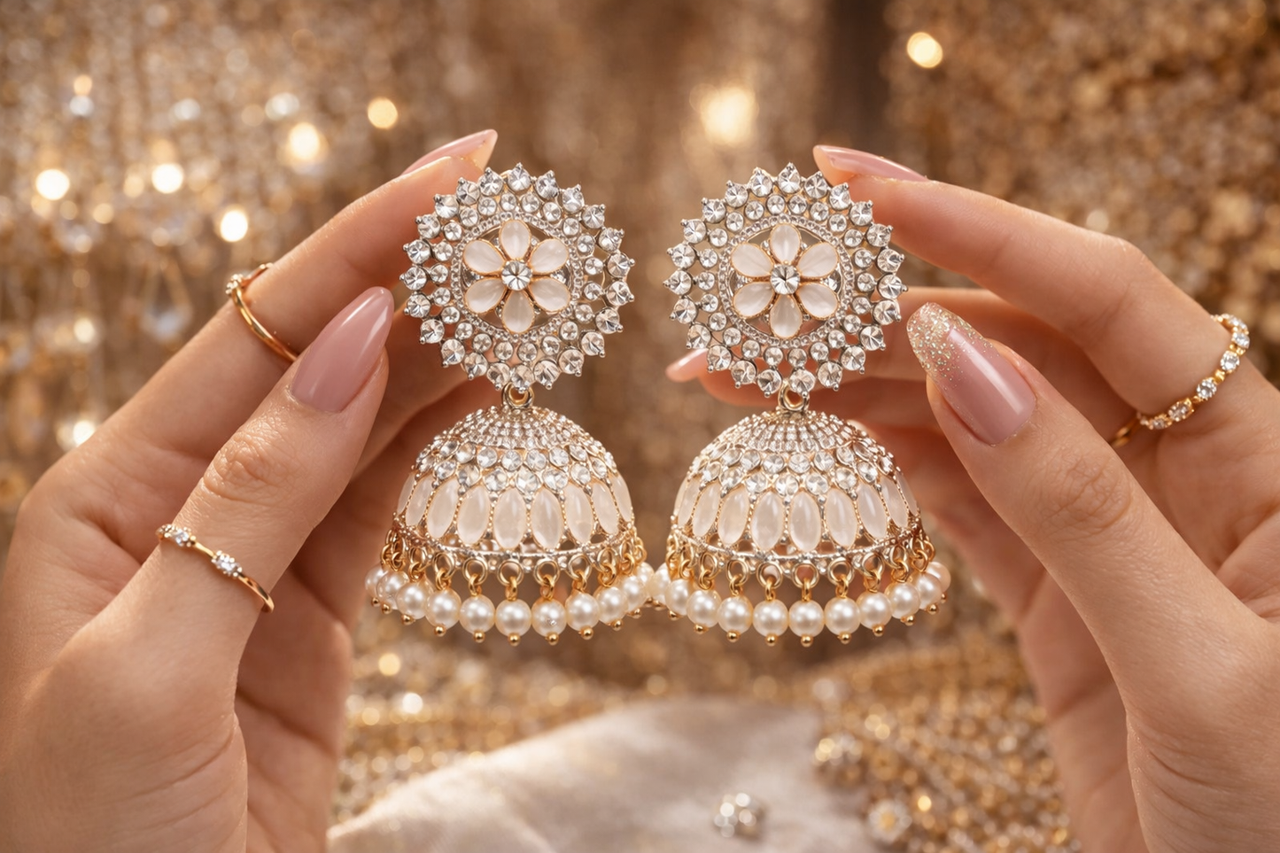 Luxury Gold Pearl Jhumka Earrings for Women | Bridal Traditional Designer Earrings