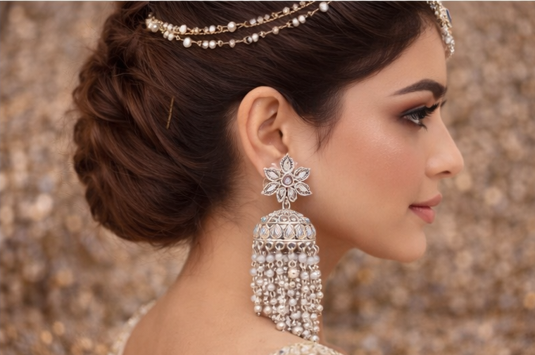 Luxury Silver Pearl Tassel Jhumka Earrings for Women | Bridal Long Designer Statement Earrings