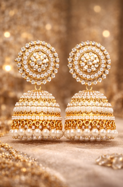 Luxury Gold Pearl Jhumka Earrings for Women | Bridal Traditional Designer Earrings