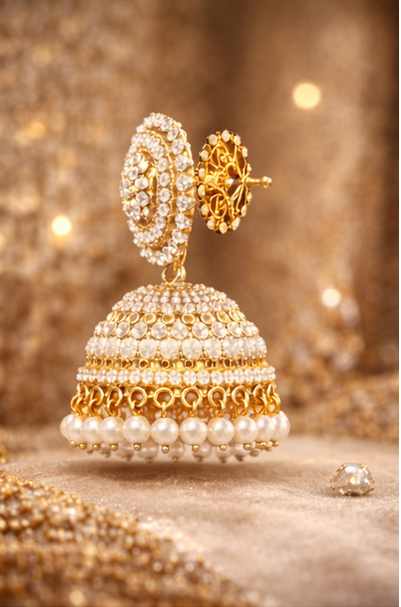 Luxury Gold Pearl Jhumka Earrings for Women | Bridal Traditional Designer Earrings