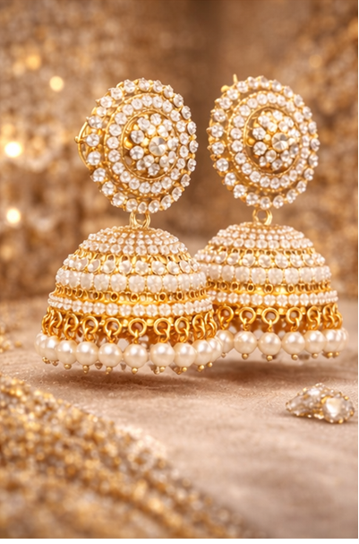 Luxury Gold Pearl Jhumka Earrings for Women | Bridal Traditional Designer Earrings