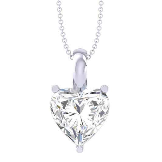 Clara 92.5 Sterling Silver White Gold Plated Heart Solitaire Pendant Chain Necklace | Gift for Women & Girls