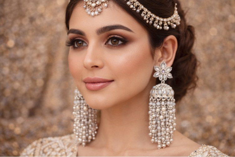 Luxury Silver Pearl Tassel Jhumka Earrings for Women | Bridal Long Designer Statement Earrings