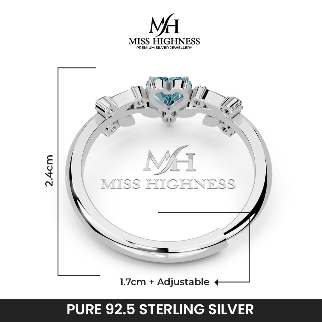 Miss Highness 925 Pure Sterling Silver Ring for Women and Girls, Heart Designs, Love Rings, Adjustable Free Size, Minimal Jewellery, BIS Hallmark, Trending Styles, Birthday, Anniversary Gift for Wife and Girlfriend
