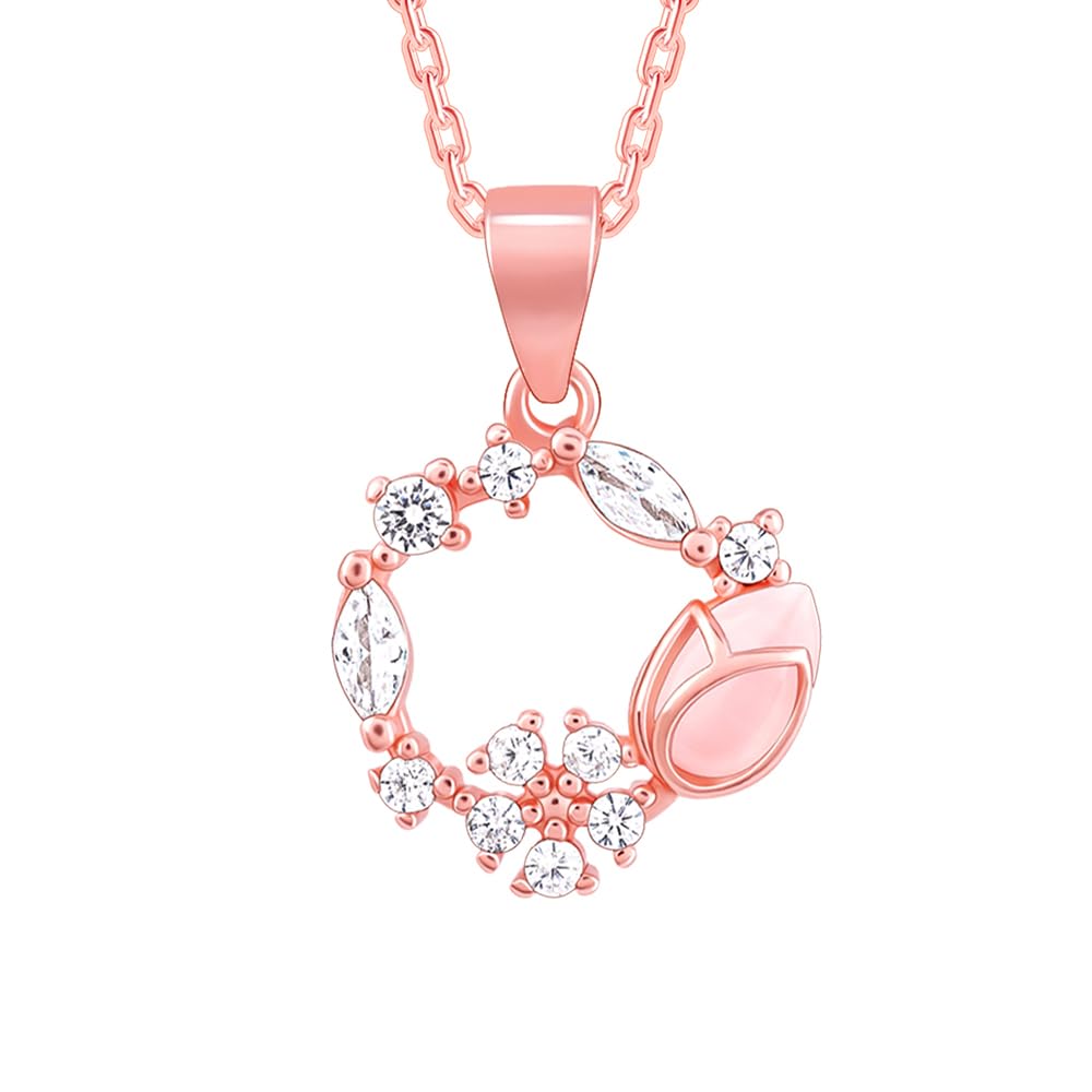 GIVA 925 Silver Rose Gold Drop Wreath Pendant With Link Chain | Gifts for Girlfriend, Gifts for Women and Girls |With Certificate of Authenticity and 925 Stamp | 6 Months Warranty*