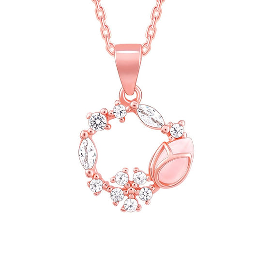 GIVA 925 Silver Rose Gold Drop Wreath Pendant With Link Chain | Gifts for Girlfriend, Gifts for Women and Girls |With Certificate of Authenticity and 925 Stamp | 6 Months Warranty*