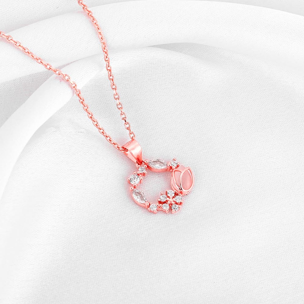 GIVA 925 Silver Rose Gold Drop Wreath Pendant With Link Chain | Gifts for Girlfriend, Gifts for Women and Girls |With Certificate of Authenticity and 925 Stamp | 6 Months Warranty*
