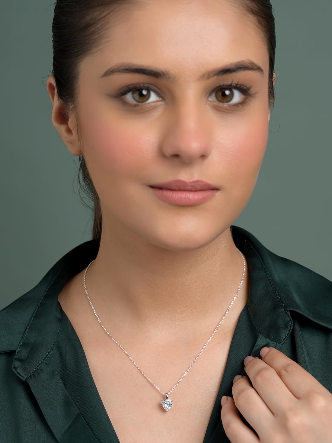 Clara 92.5 Sterling Silver White Gold Plated Heart Solitaire Pendant Chain Necklace | Gift for Women & Girls