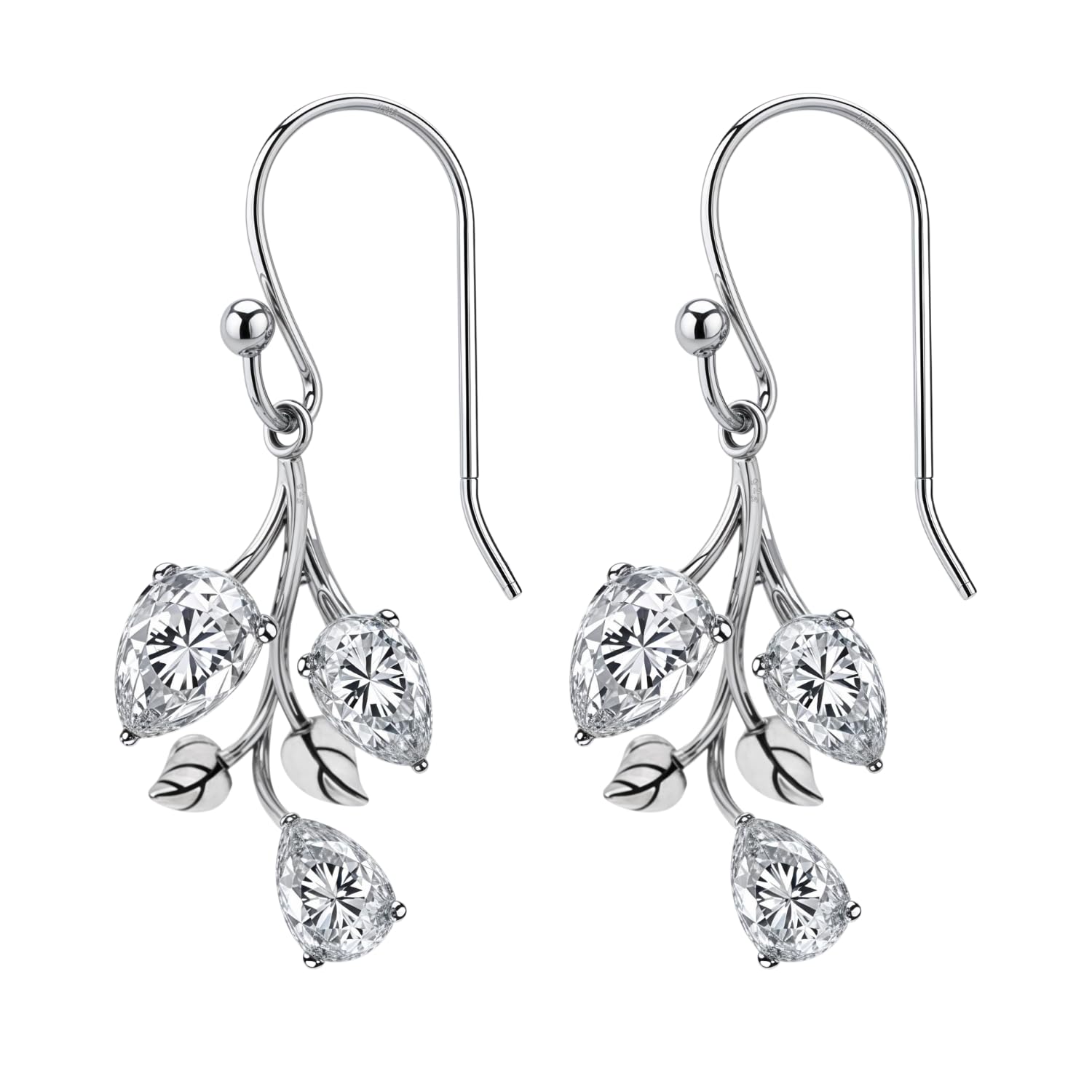 HighSpark Womens 925 Silver Tulip Flower Solitaire Earrings | 92.5 Sterling Silver And Diamond Like Brilliance Sparkling Zirconia | Lovely Gift - Tulip Flower