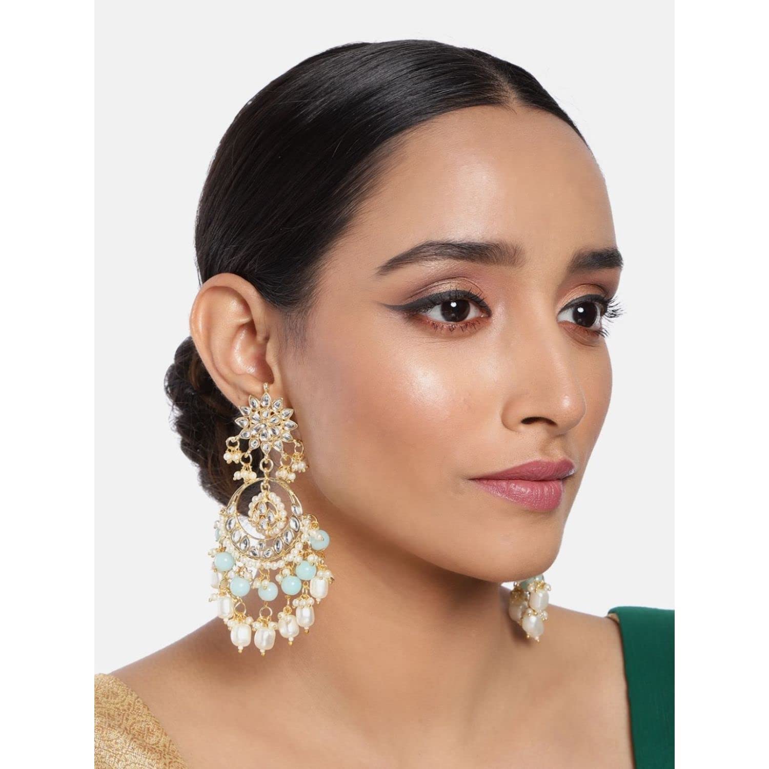 I Jewels Traditional Handcrafted Kundan & Pearl Chandbali Earrings for Women