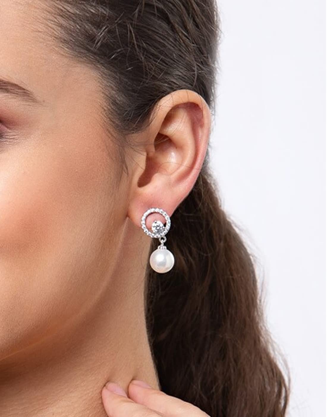 Clara 92.5 Sterling Silver Swiss Zirconia Pearl Earrings | Gift for Women and Girls