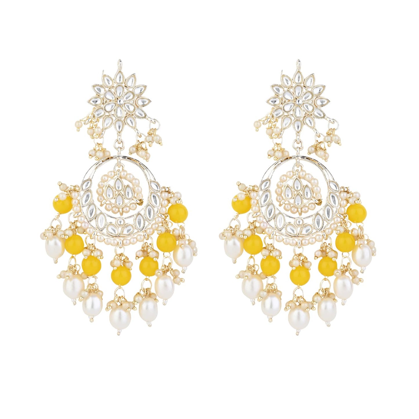 I Jewels Traditional Handcrafted Kundan & Pearl Chandbali Earrings for Women