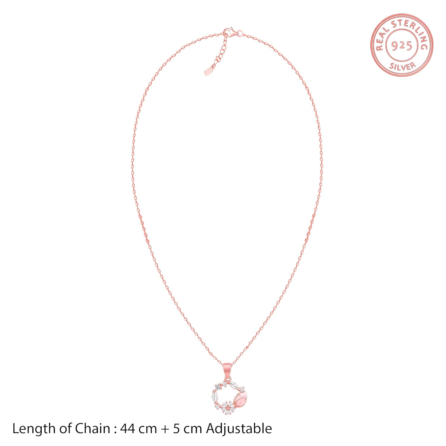 GIVA 925 Silver Rose Gold Drop Wreath Pendant With Link Chain | Gifts for Girlfriend, Gifts for Women and Girls |With Certificate of Authenticity and 925 Stamp | 6 Months Warranty*