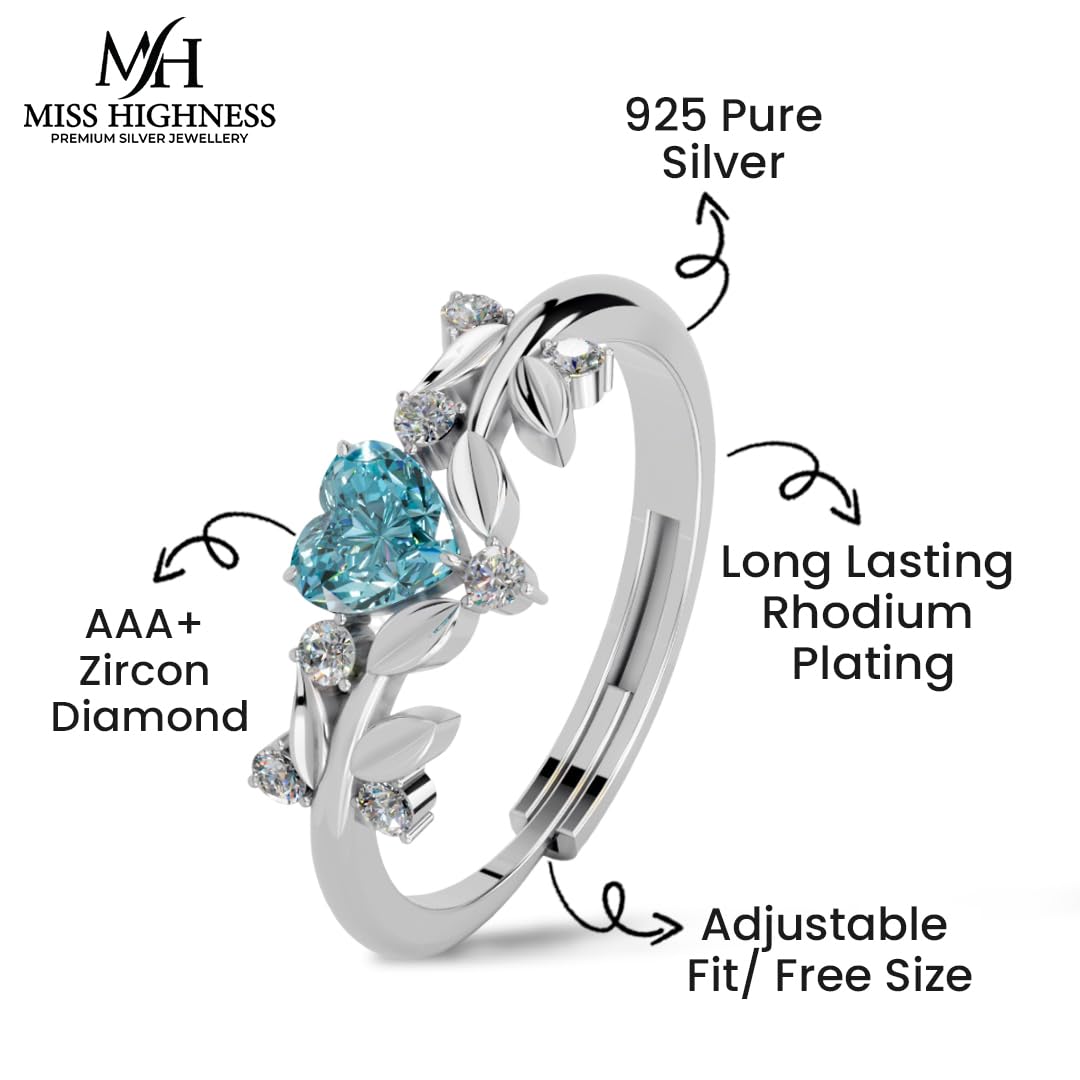 Miss Highness 925 Pure Sterling Silver Ring for Women and Girls, Heart Designs, Love Rings, Adjustable Free Size, Minimal Jewellery, BIS Hallmark, Trending Styles, Birthday, Anniversary Gift for Wife and Girlfriend