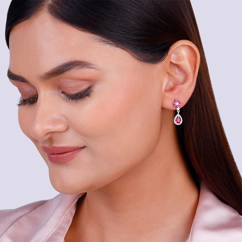 GIVA 925 Silver Pink Flower Mini Drop Earrings| Gifts for Girlfriend, Gifts for Women & Girls| With Certificate of Authenticity and 925 Stamp | 6 Months Warranty