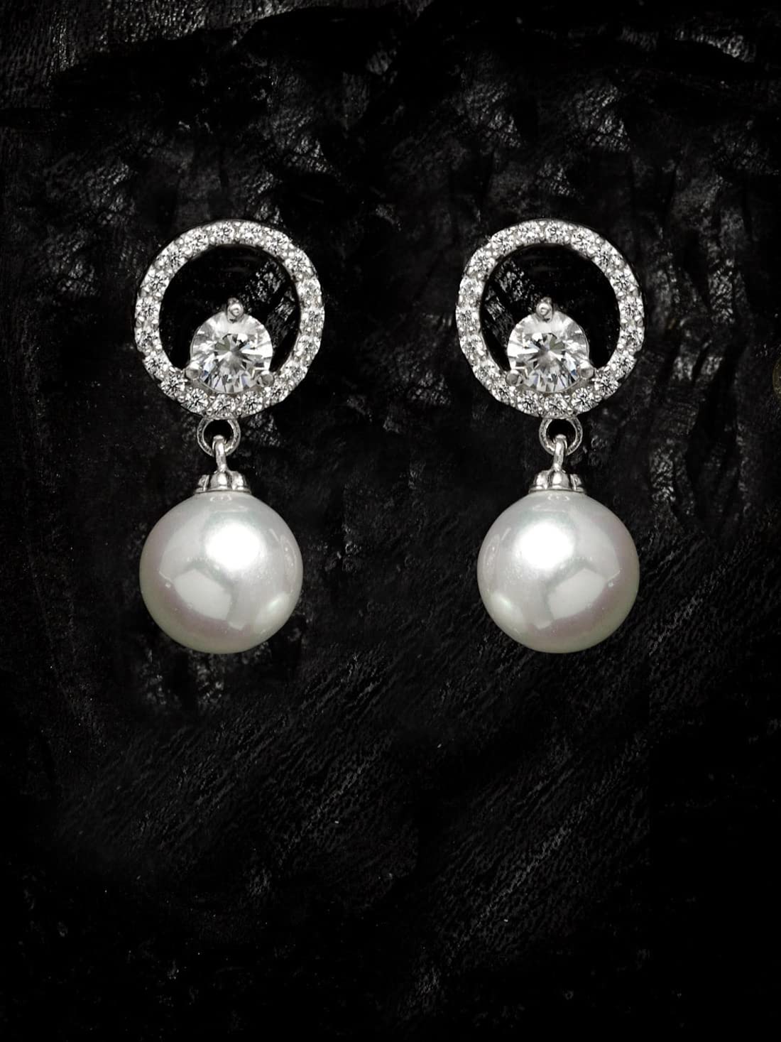Clara 92.5 Sterling Silver Swiss Zirconia Pearl Earrings | Gift for Women and Girls