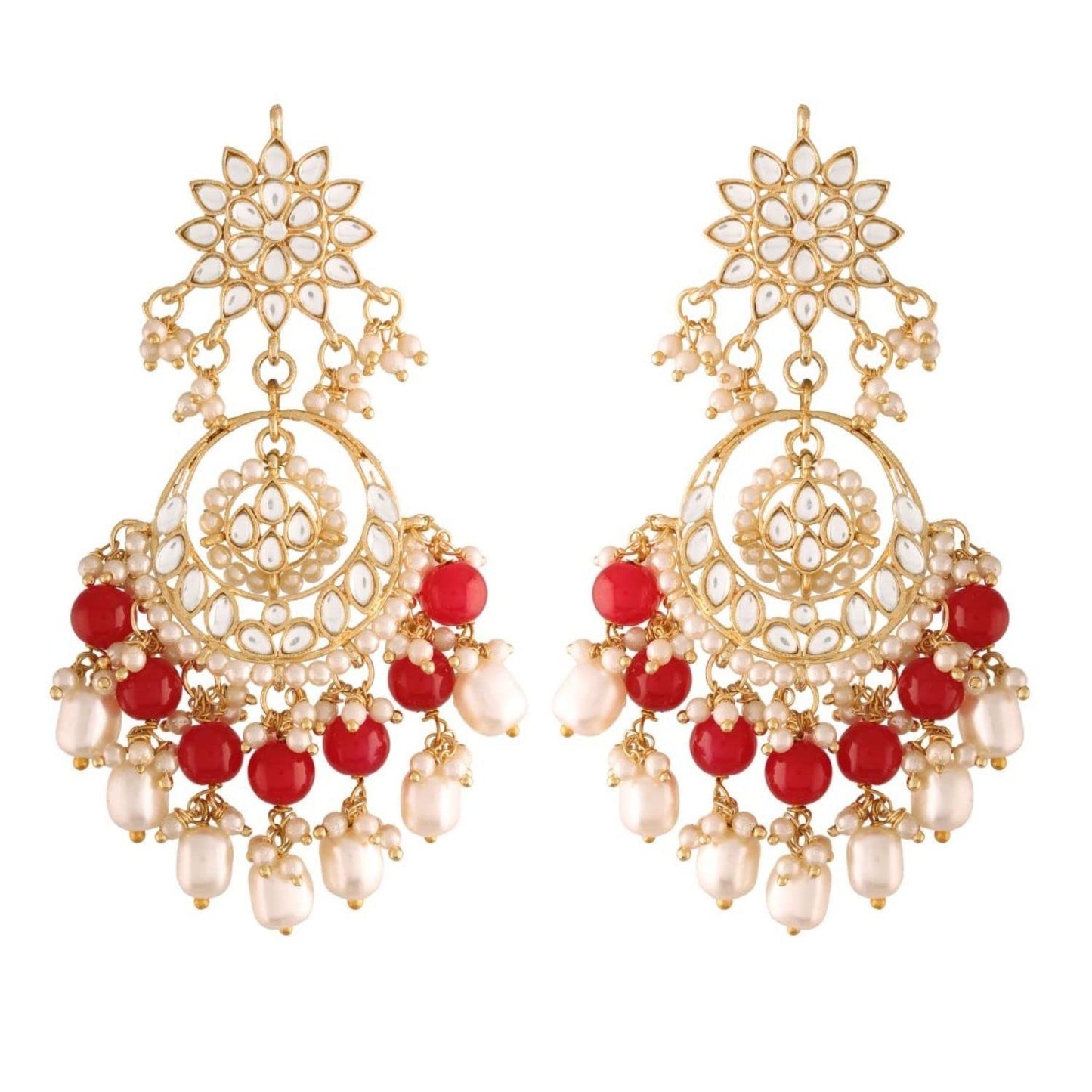 I Jewels Traditional Handcrafted Kundan & Pearl Chandbali Earrings for Women