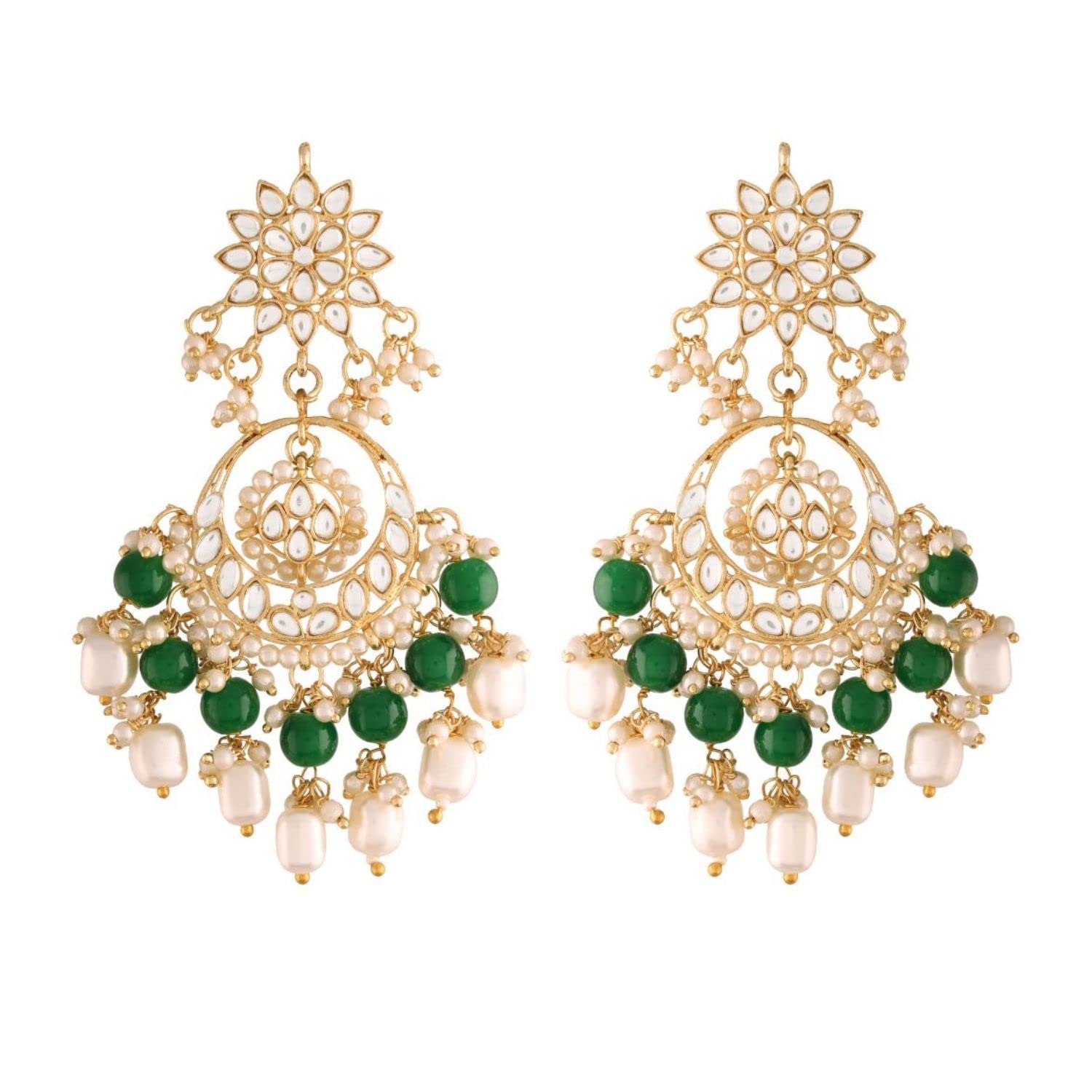 I Jewels Traditional Handcrafted Kundan & Pearl Chandbali Earrings for Women