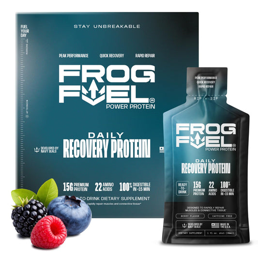 Frog Fuel Power Regular Protein Shot – 15g Nano-Hydrolyzed Grass-Fed Collagen Protein, Berry Flavor, 0 Carbs, Sugar & Fat Free, Gluten-Free Post-Workout Recovery, 1 oz Packets (24 Pack)