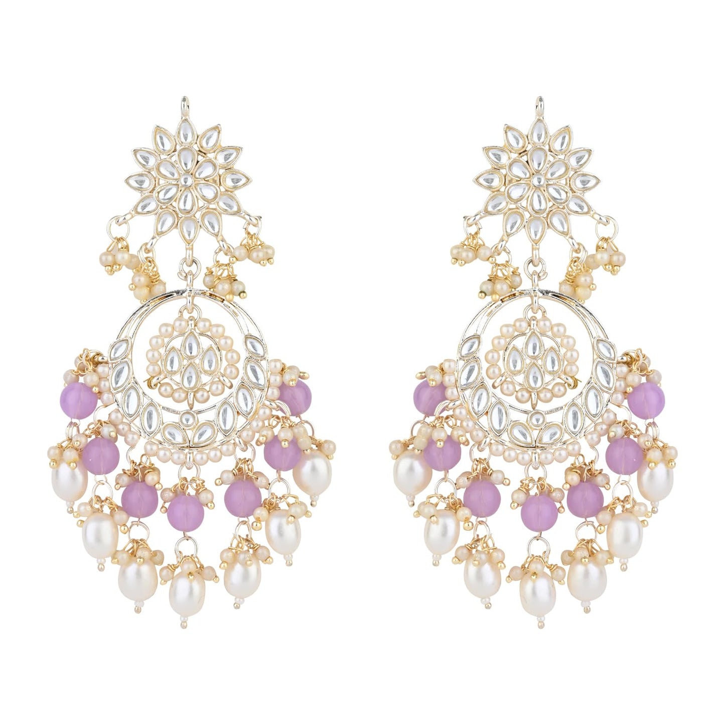 I Jewels Traditional Handcrafted Kundan & Pearl Chandbali Earrings for Women