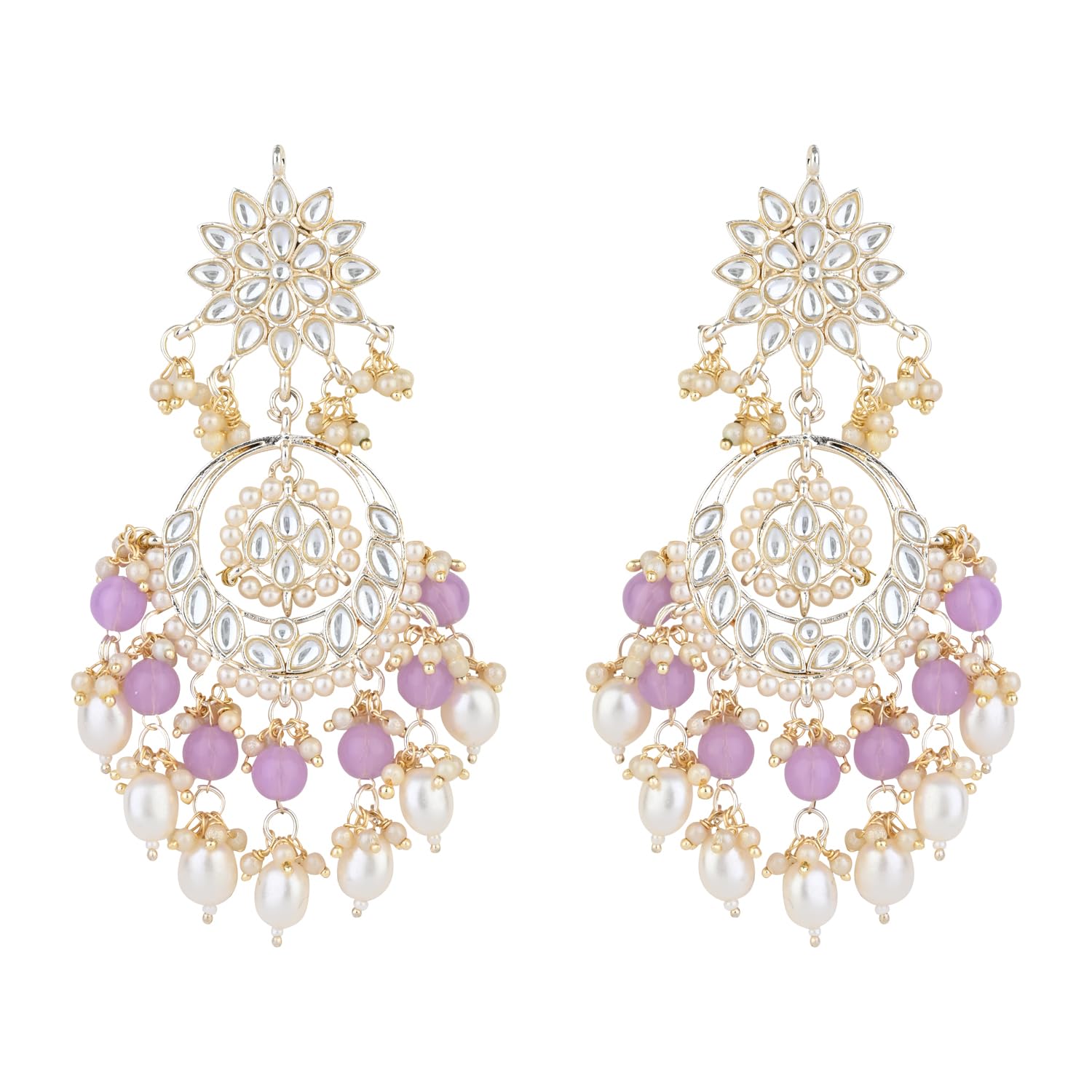 I Jewels Traditional Handcrafted Kundan & Pearl Chandbali Earrings for Women