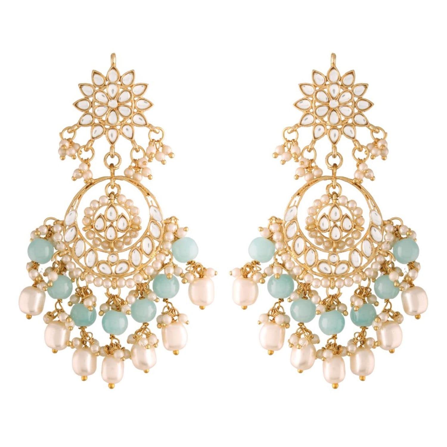 I Jewels Traditional Handcrafted Kundan & Pearl Chandbali Earrings for Women