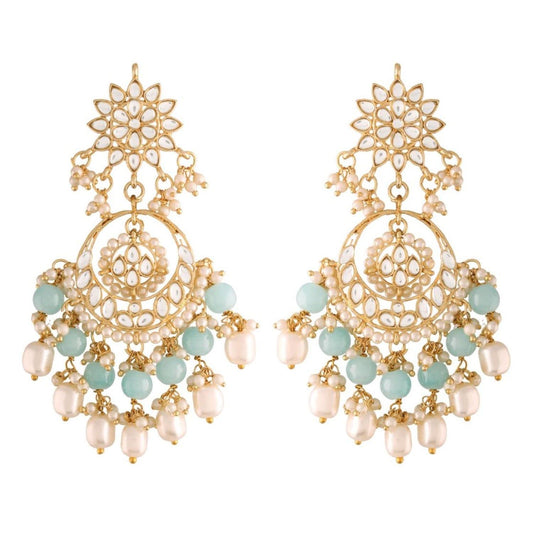 I Jewels Traditional Handcrafted Kundan & Pearl Chandbali Earrings for Women