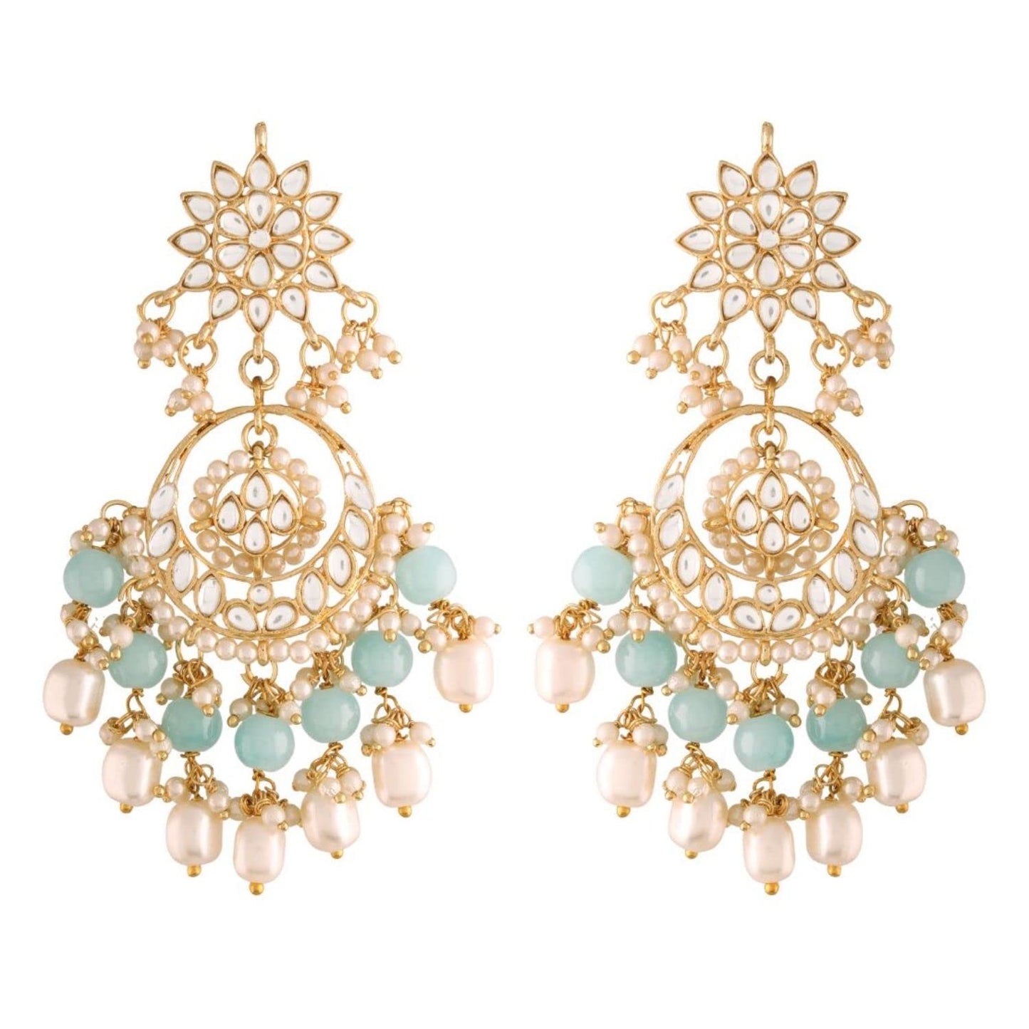 I Jewels Traditional Handcrafted Kundan & Pearl Chandbali Earrings for Women