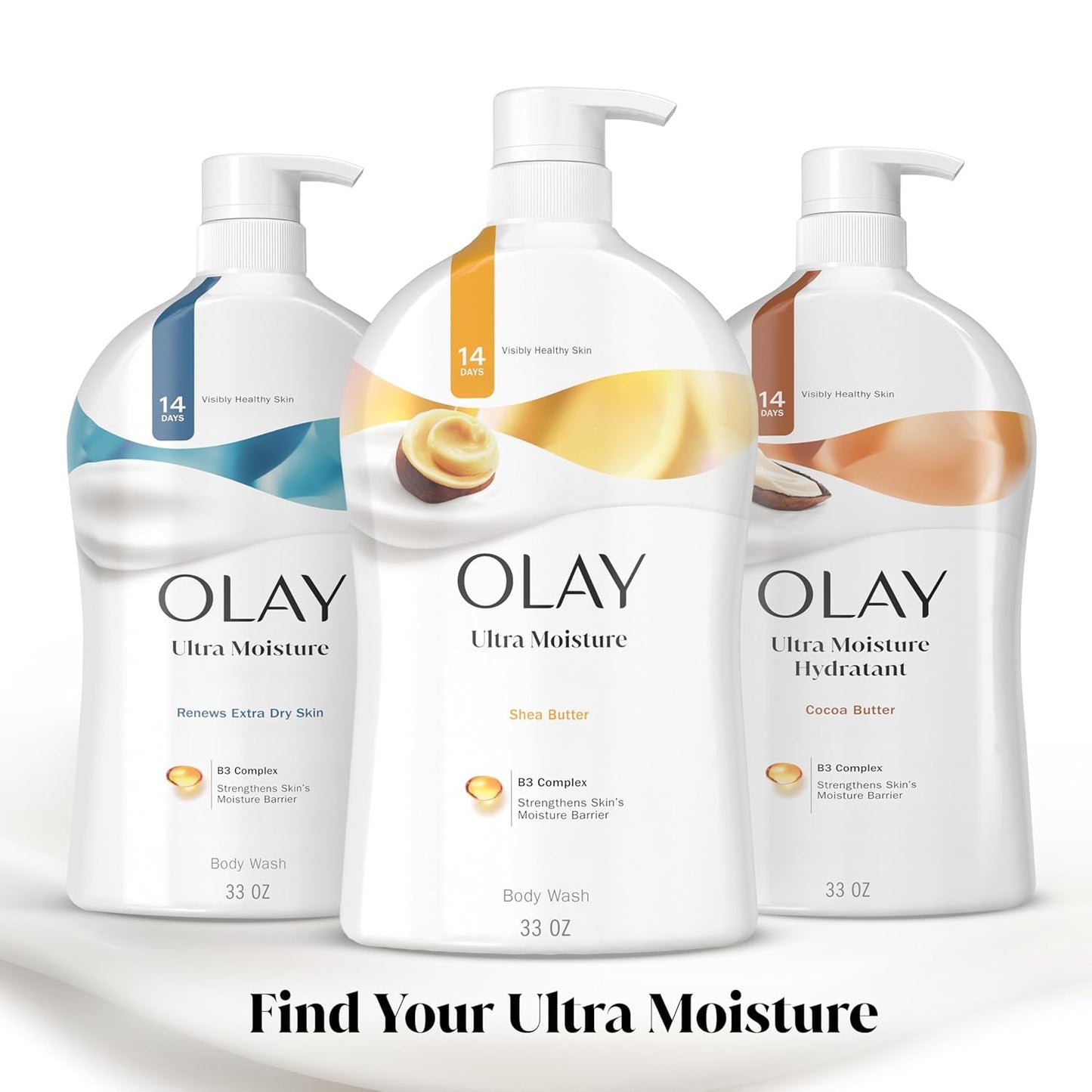 Olay Body Wash for Women, Ultra Moisture, 24hr Moisturizing, Hydrating & Refreshing, B3 Vitamin Complex, Free of Parabens & Phthalates, For All Skin Types, Shea Butter Scent, 33 fl oz