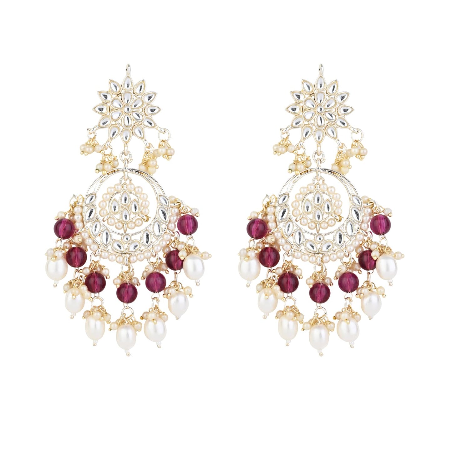 I Jewels Traditional Handcrafted Kundan & Pearl Chandbali Earrings for Women