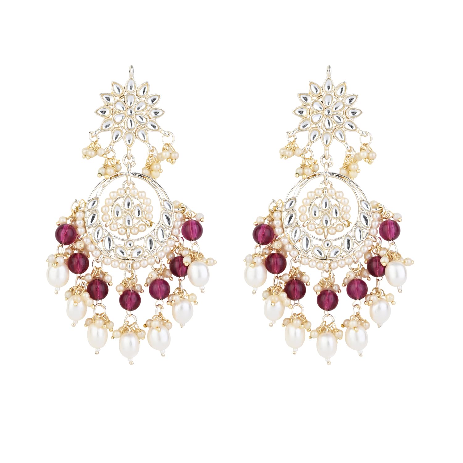 I Jewels Traditional Handcrafted Kundan & Pearl Chandbali Earrings for Women