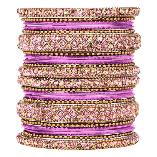 Peora Gold Plated Metal Chura Chuda Bangle Set for Women Girls Wedding Bridal Indian Traditional Ethnic Jewellery (Size - 2.6)