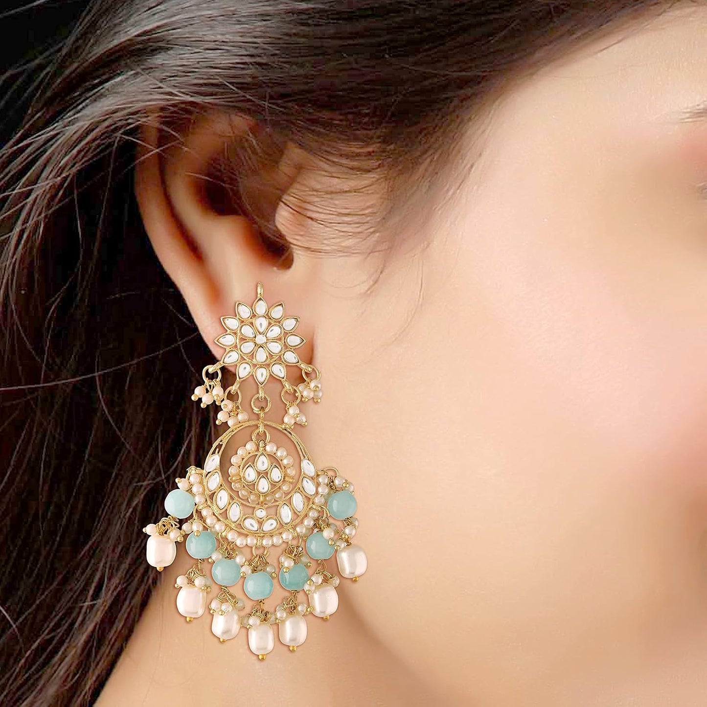 I Jewels Traditional Handcrafted Kundan & Pearl Chandbali Earrings for Women