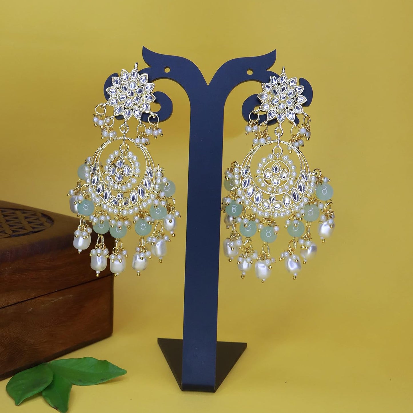 I Jewels Traditional Handcrafted Kundan & Pearl Chandbali Earrings for Women