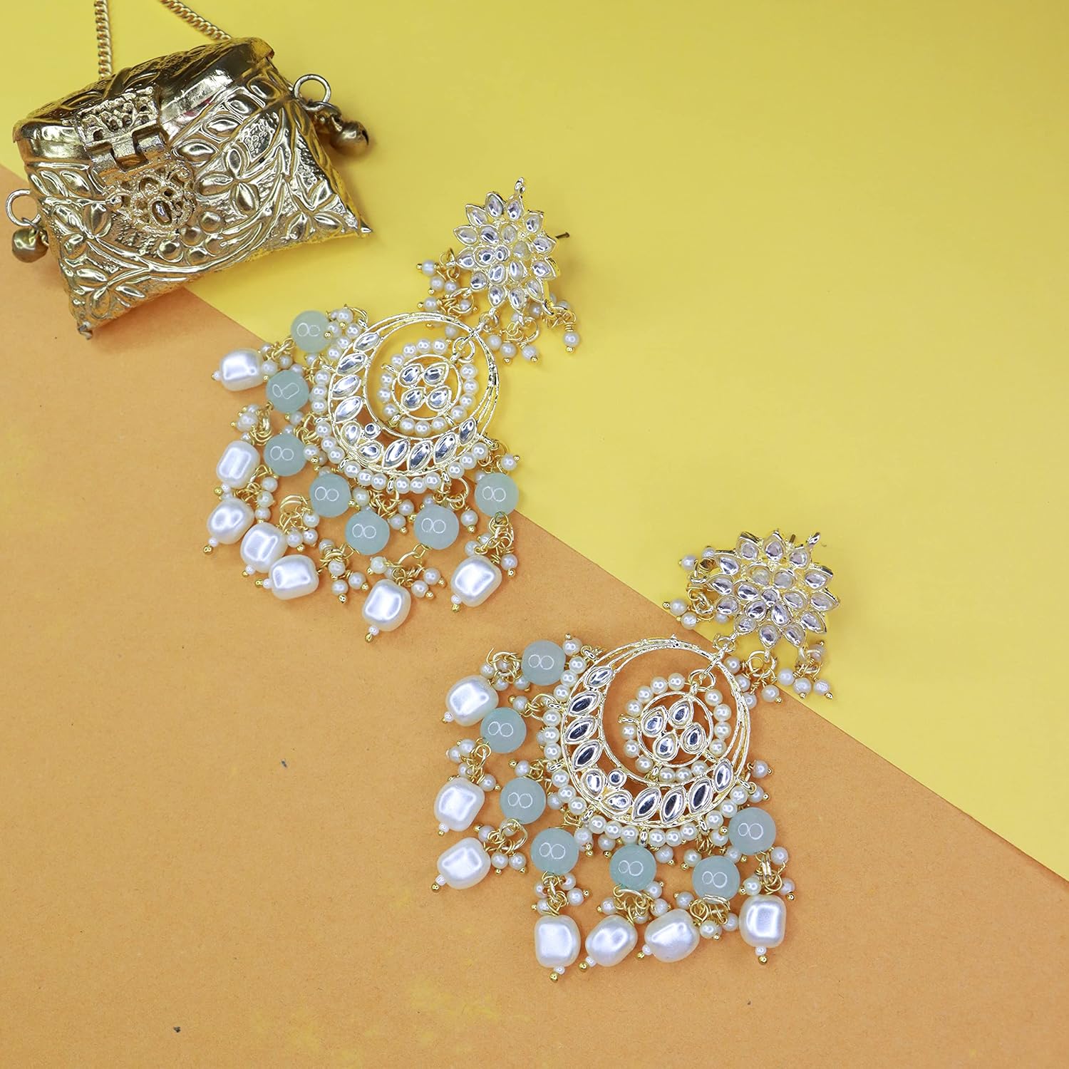 I Jewels Traditional Handcrafted Kundan & Pearl Chandbali Earrings for Women